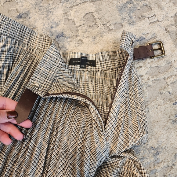 Banana Republic Metallic Plaid Pleated Midi Maxi Skirt Black Bronze White Size 0 - Picture 5 of 17